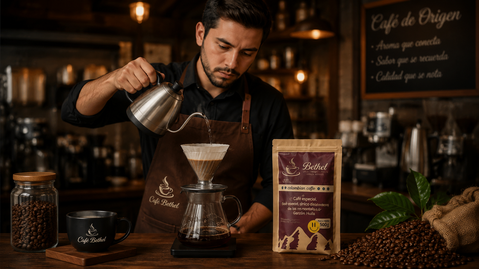 Barista preparando café en V60